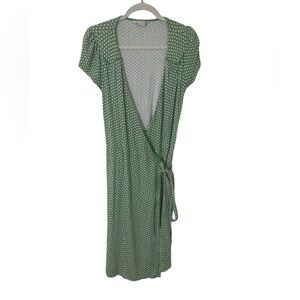 Boden Kelly‎ Green Apple Print Retro Wrap Dress Size 6 Cap Sleeve Preppy Teacher